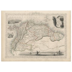 Antike Karte des nördlichen Teils Südamerikas von J. Tallis, um 1851