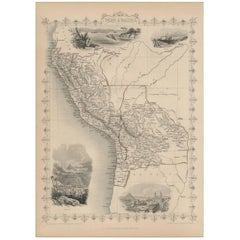 Antike Karte von Peru und Bolivien von J. Tallis, ca. 1851