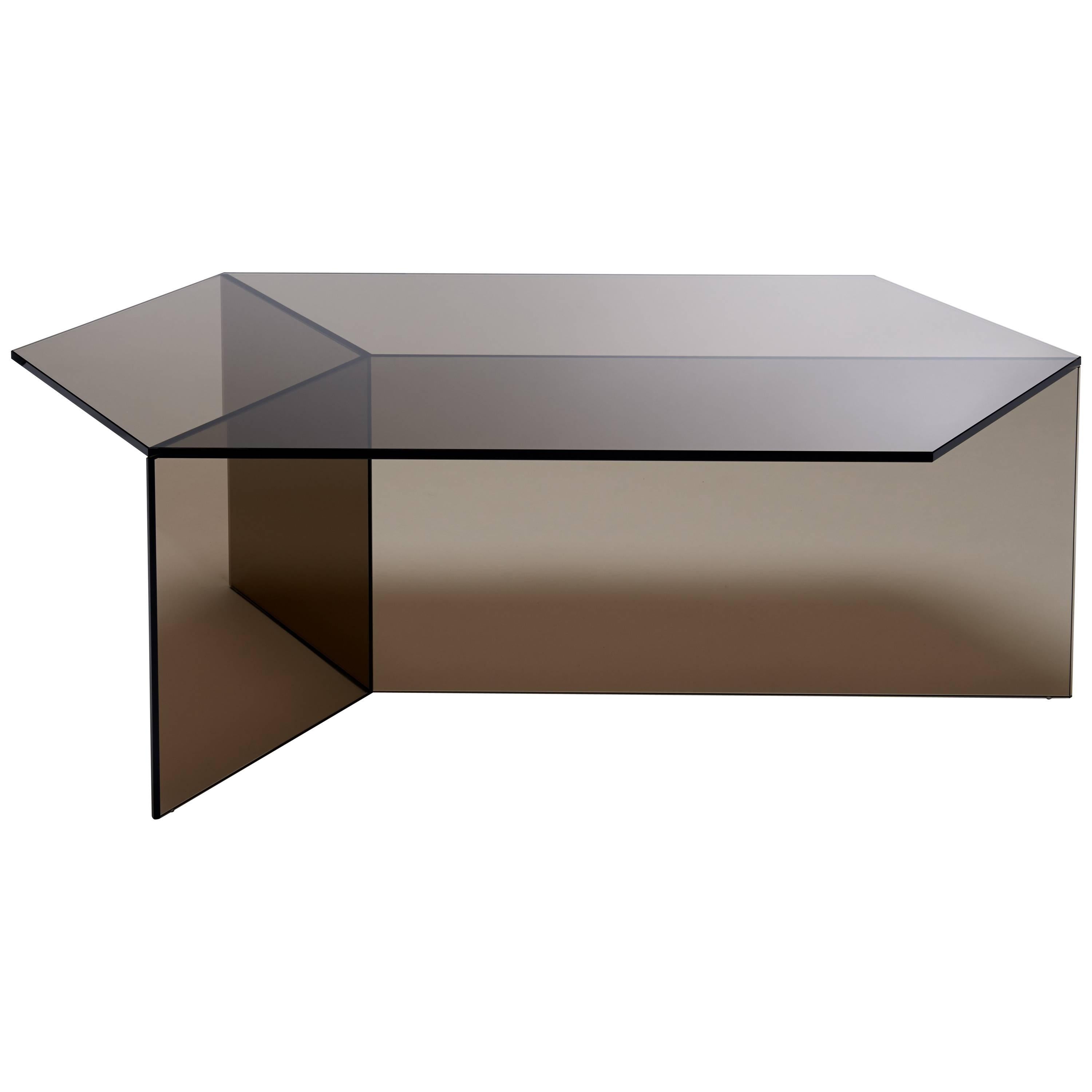 Isom Oblong Bronze Side Table Tempered Glass For Sale
