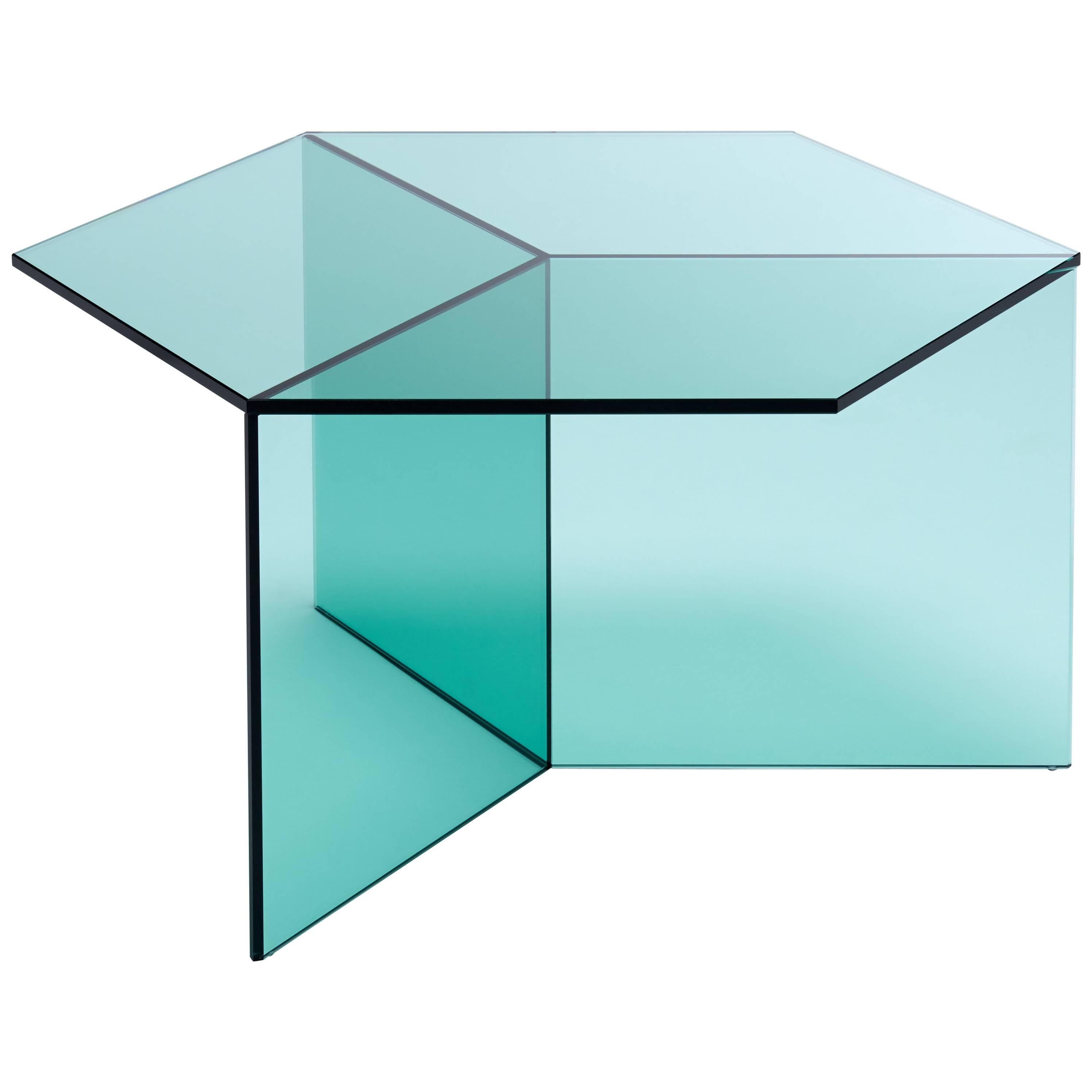 Isom Square Green Side Table in Tempered Glass For Sale