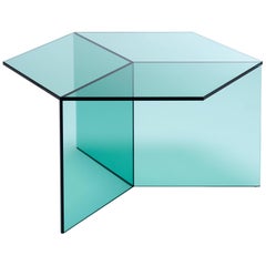 Isom Square Green Side Table in Tempered Glass