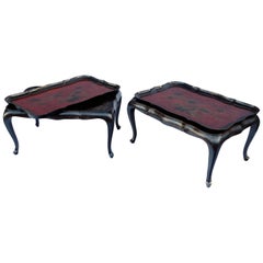 Pair of Louis XV Style Black and Red Lacquer Coffee Tables