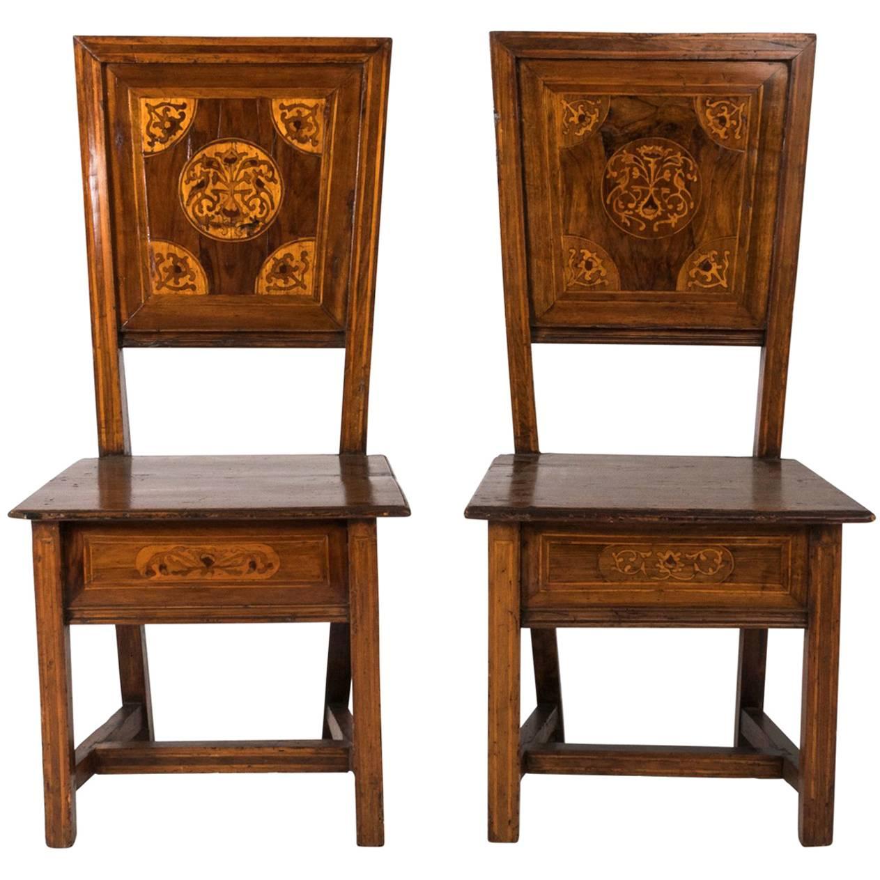 Pair of Italian Walnut Hall Chairs