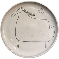 Ceramic Dish with Horse Signed by Jacques Innocenti, 1950s