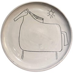 Ceramic Dish with Horse Signed by Jacques Innocenti, 1950s
