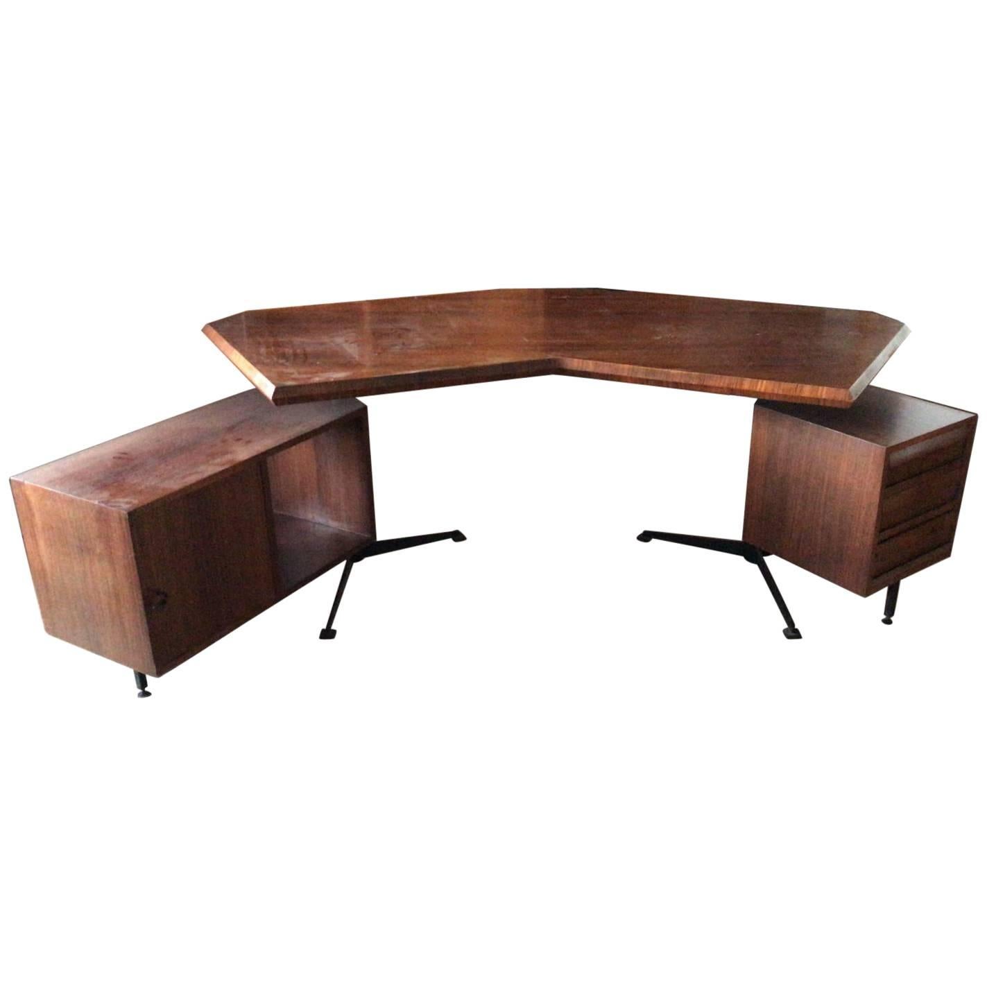 Boomerang Osvaldo Borsani Desk Finished in Rosewood