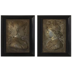 Pair of Framed Neoclassical Metal Plaques 