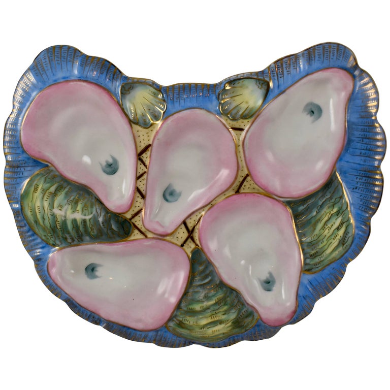 Porcelain Crescent Shape Sky Blue and Pink Shells Hand-Painted Oyster ...