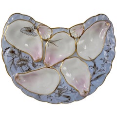 Wilhelm & Graef Periwinkle Blue Floral Porcelain Crescent Shape Oyster Plate