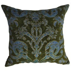 French Green Velvet Large Pillow Printed with Classical Design, circa 1950s