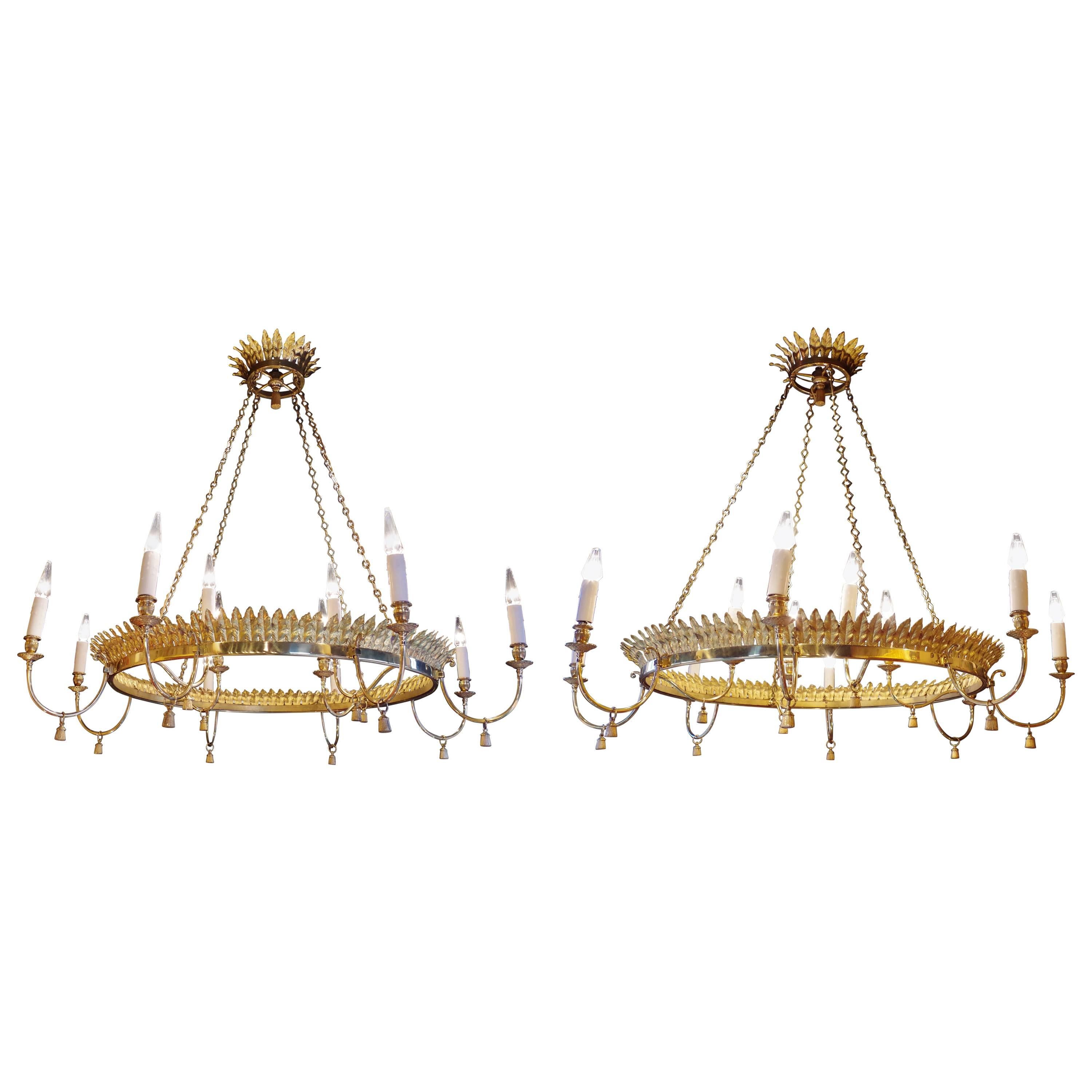 Pair of Maison Charles "Feuillage" Chandeliers