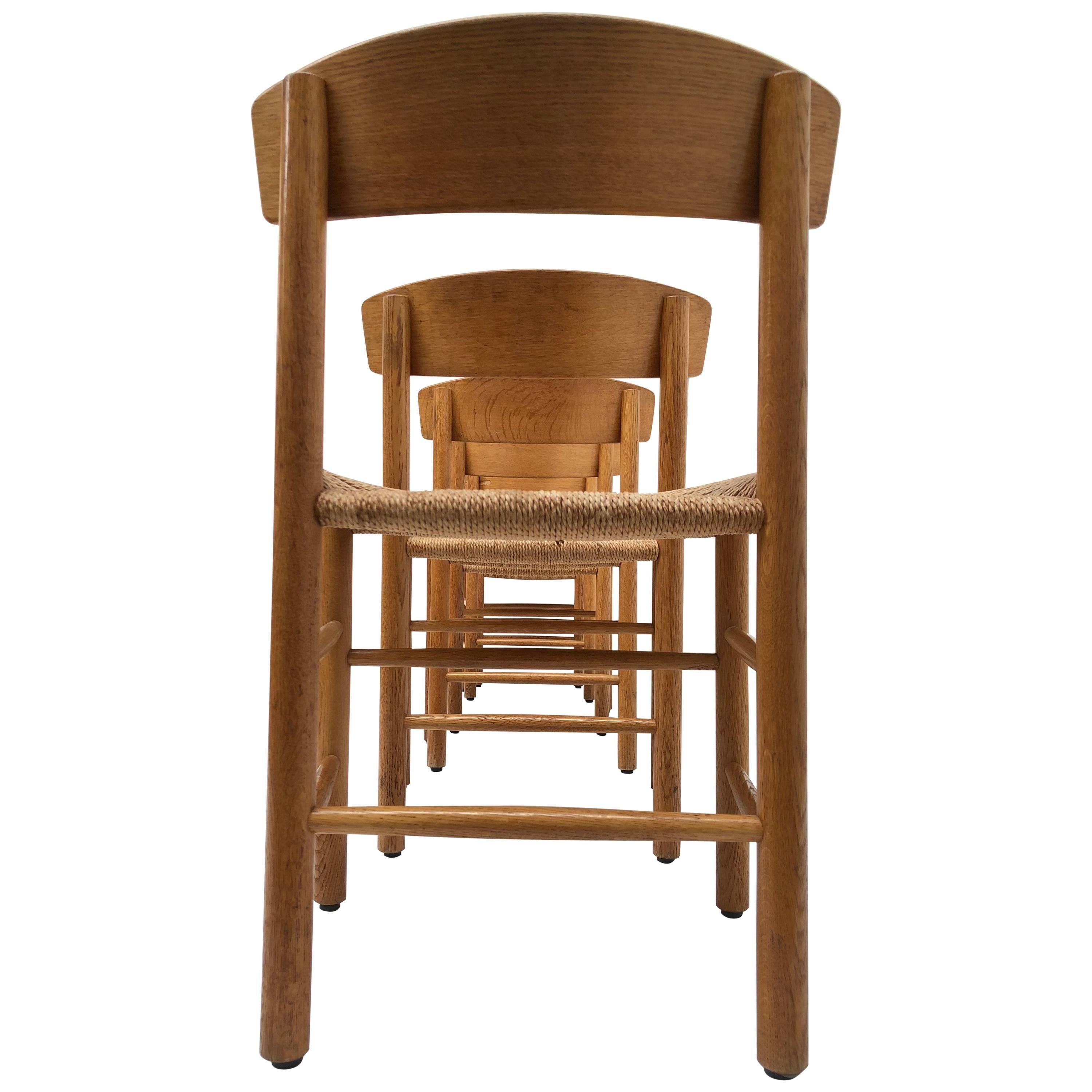 Set of Six Borge Mogensen J39 Shaker Oak and Papercord Dining Chairs, Denmark