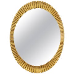 Hollywood Regency Francisco Hurtado Scalloped Giltwood Oval Mirror, Spain, 1950s