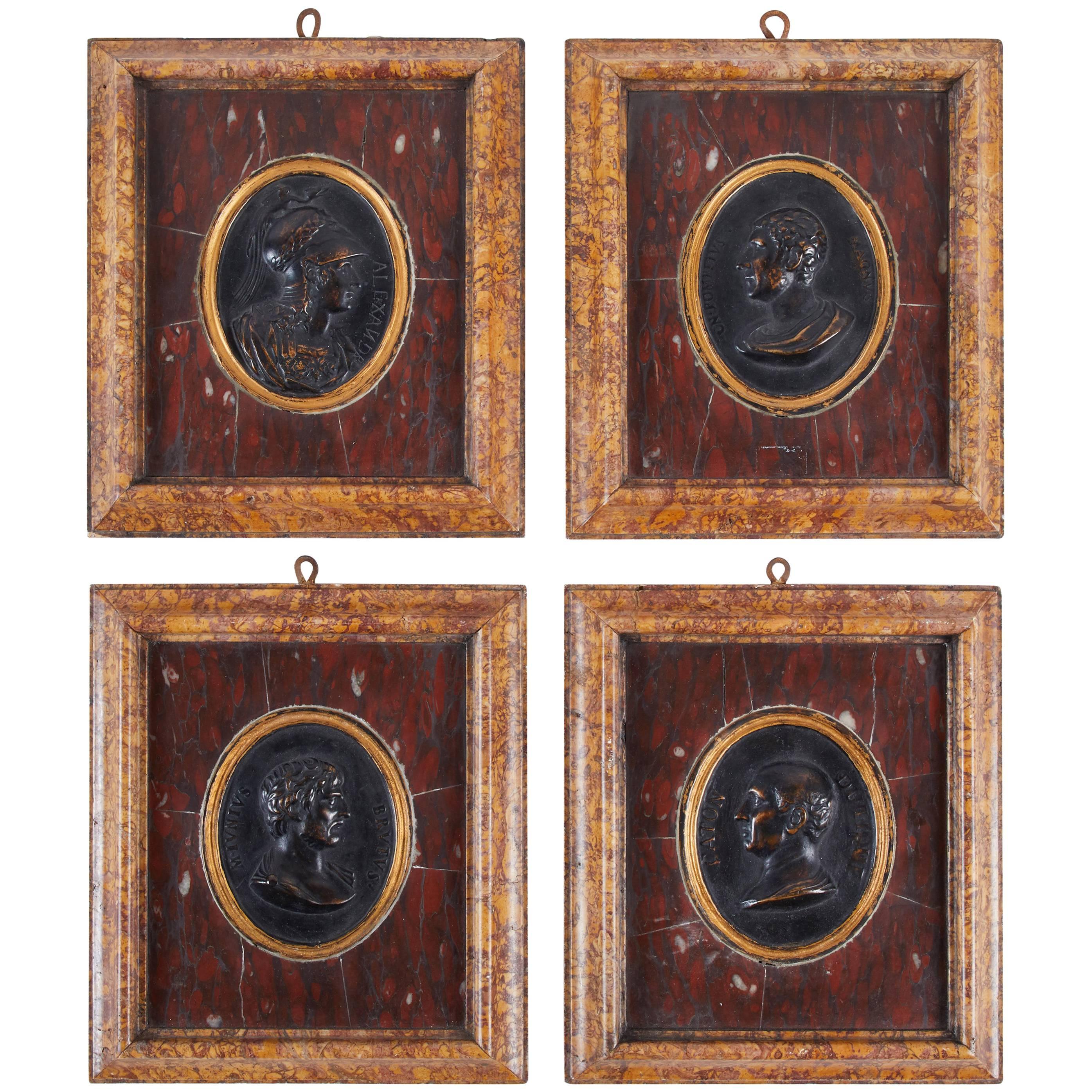19th Century, Italian Marble and Bronze Reliefs, Set of Four