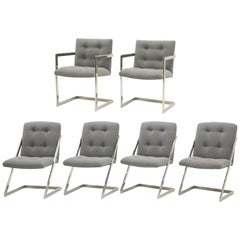 Set of Six Milo Baughman Dining Chairs, Two-Arm Chairs and Four Z Side Chairs