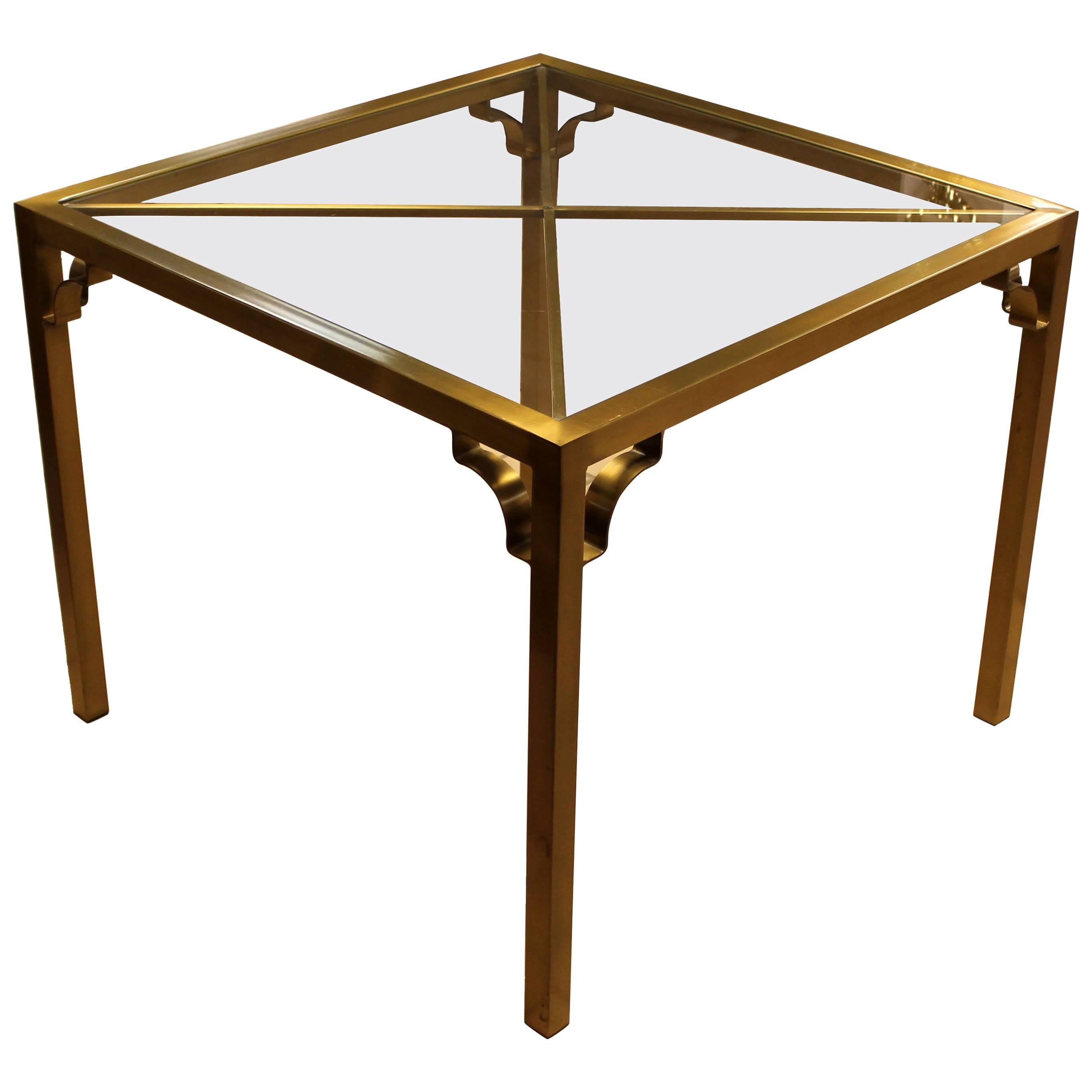Mid-Century Modern Mastercraft Style Square Brass Glass Dinette Game Table