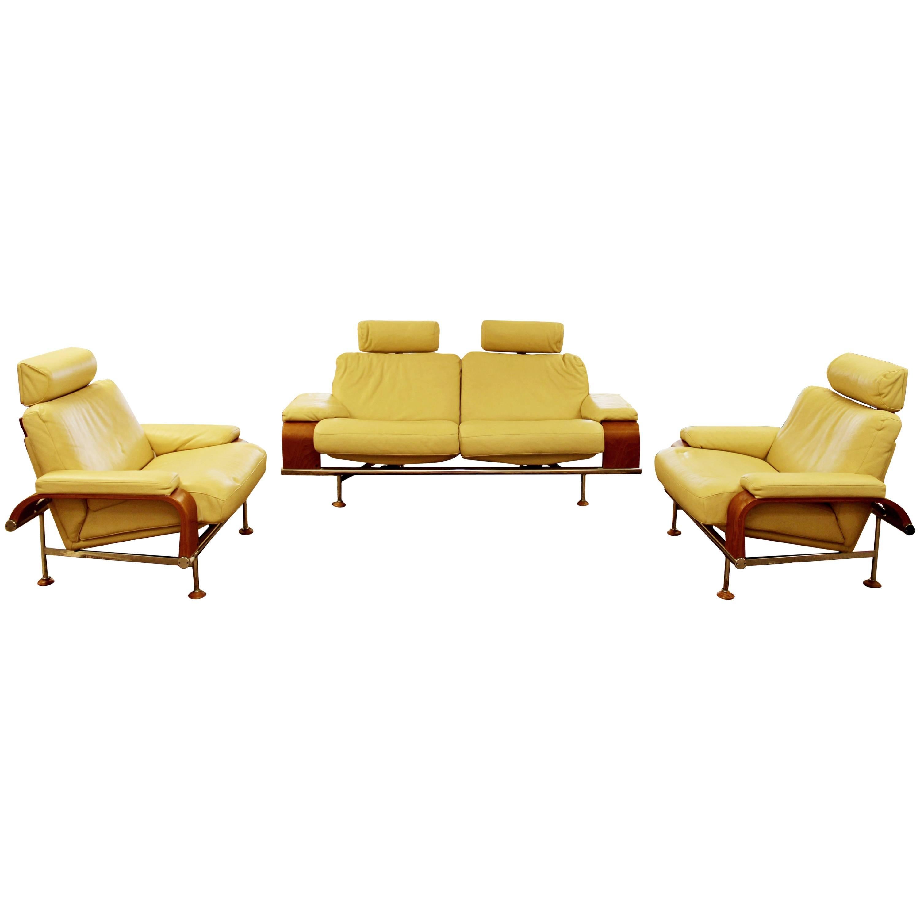 Contemporary Modern Nelo Sweden Reclining Sofa Pair of Reclining Lounge Chairs