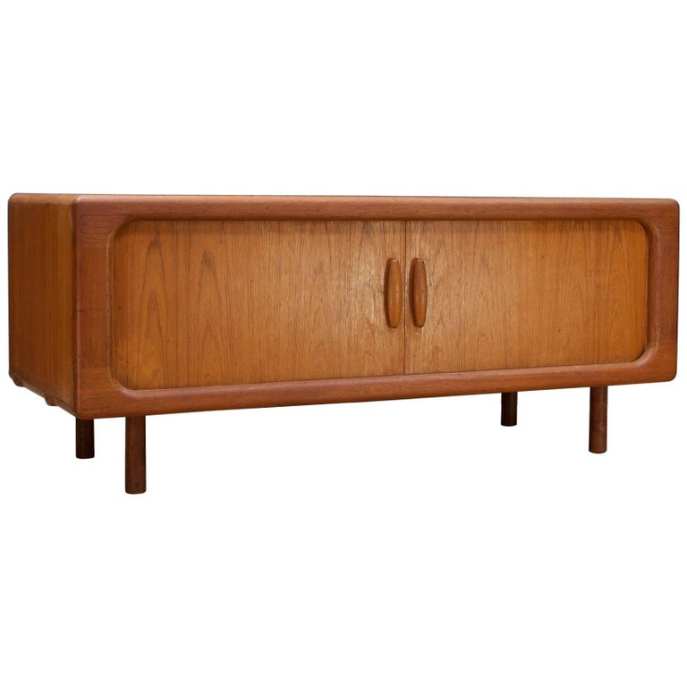 Vintage MidCentury Danish Teak Tambour Door Low Media Console