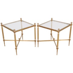 Pair of French Brass and Glass Jansen Square Tables