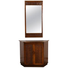 Console Cabinet and Mirror Basket Weave Style Lane Perception by Warren Church