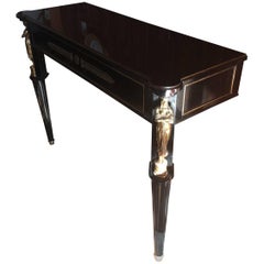 Glamorous Hollywood Regency Neoclassical Black and Gold Console Table