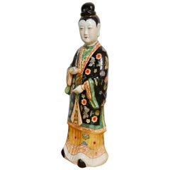 Chinese Famille Rose Enameled Porcelain Beauty Statue 