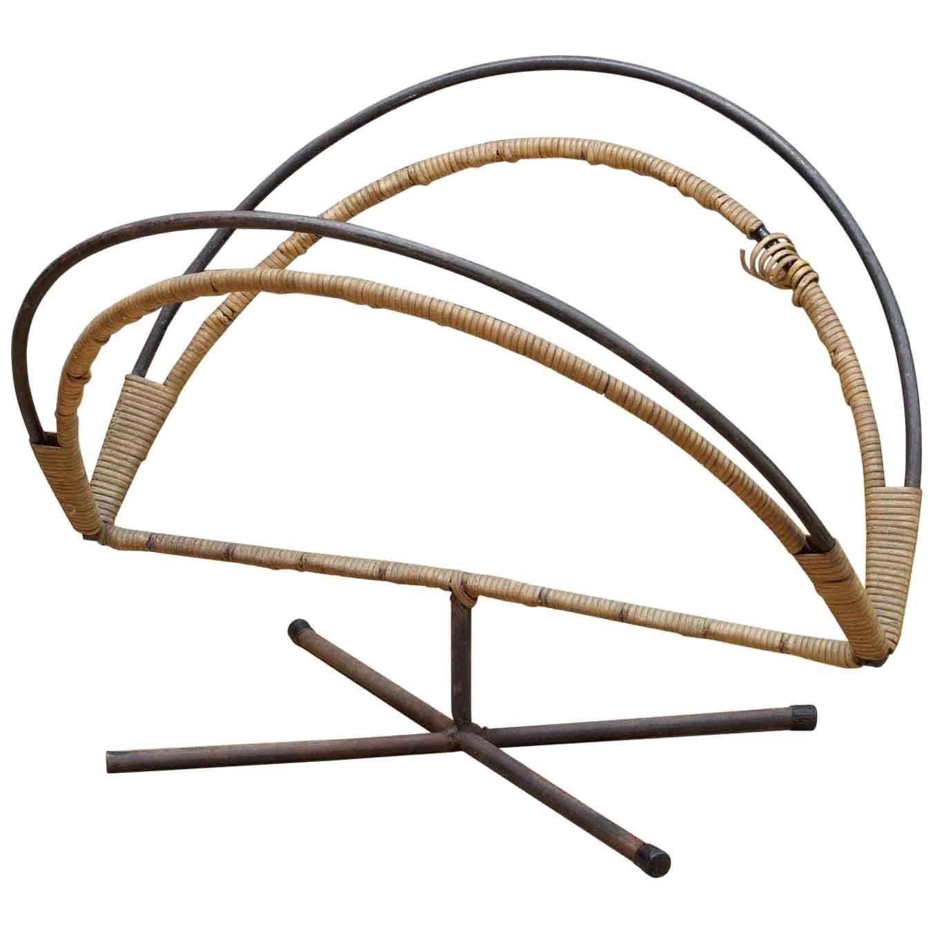 Rare Mid-Century Design Icon an Arthur Umanoff Iron and Cane Log Holder Rack