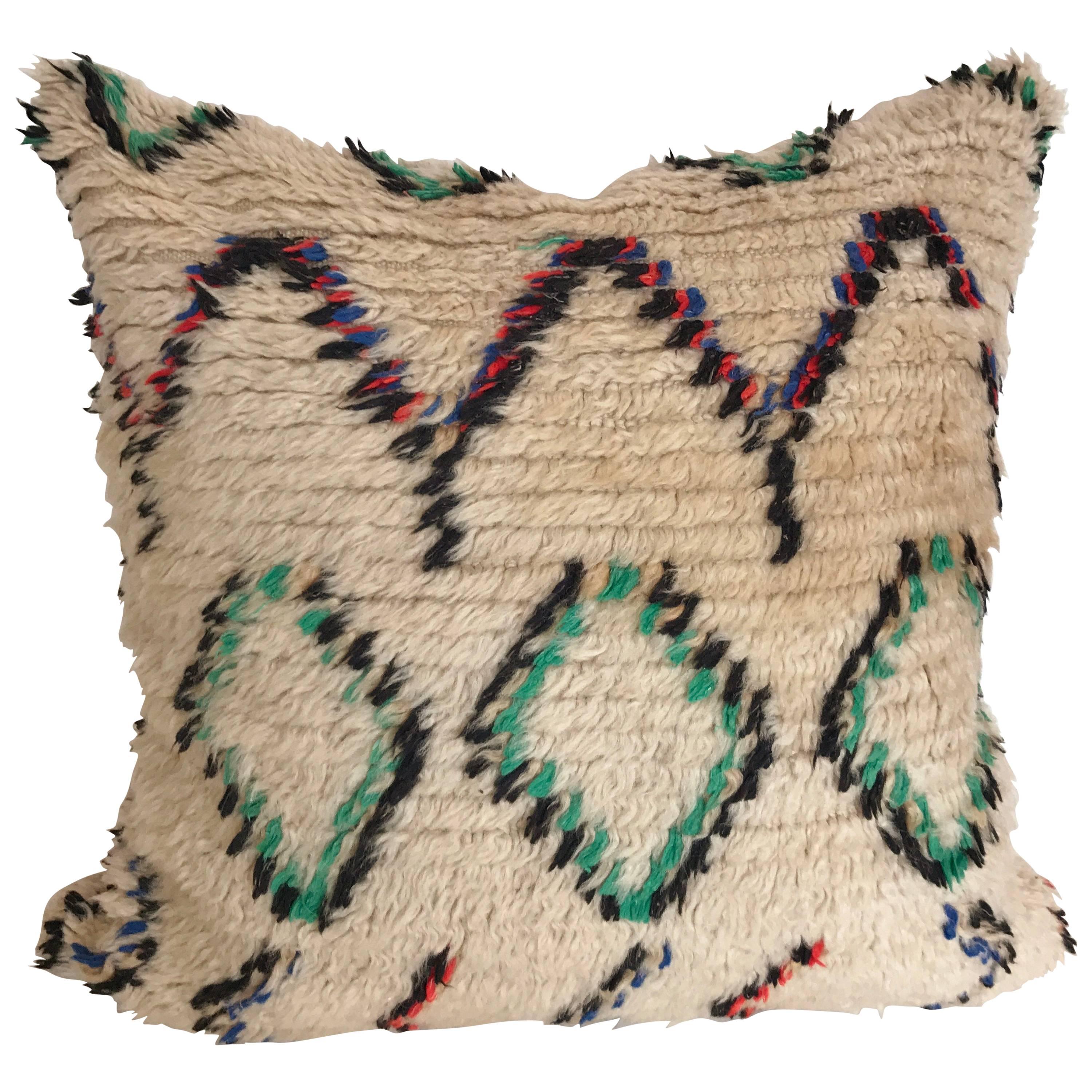 Custom Pillow Cut from a Vintage Hand Loomed Wool Moroccan Beni Ouarain Rug