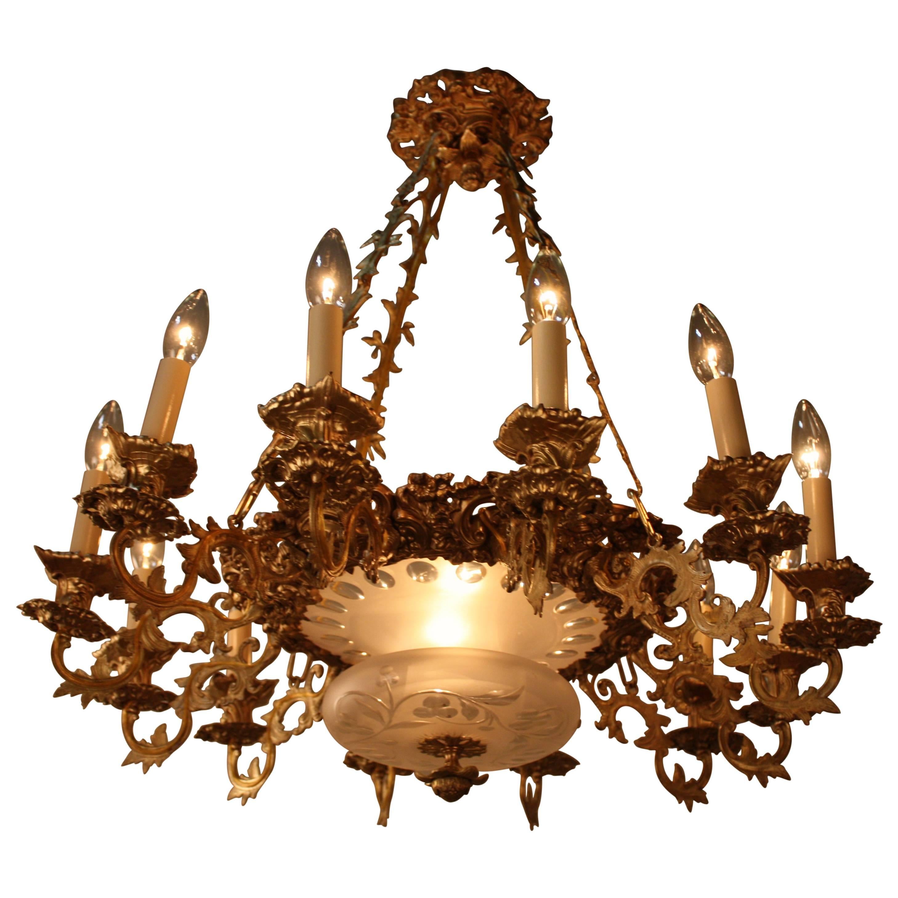 French 19th Century Electrified Bronze Candelabra Chandelier