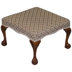 Large Walnut Framed Victorian Footstool with Cabriole Claw and Ball Legs Feet