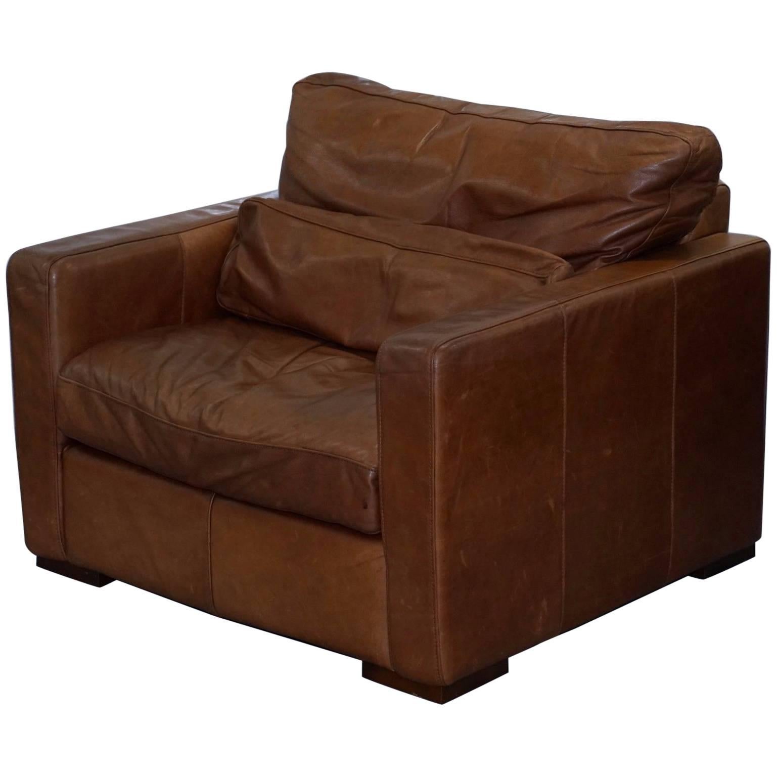 Vintage Heritage Brown Leather House of Fraser Club Armchair Distressed