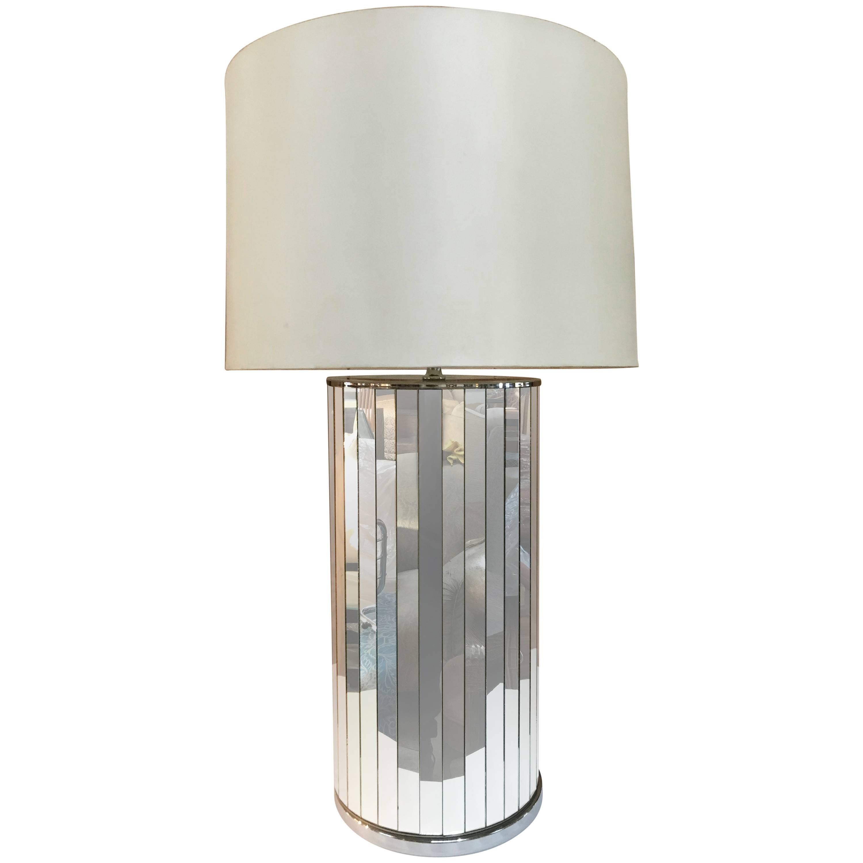 Large Chrome and Panelled Mirror Table Lamp