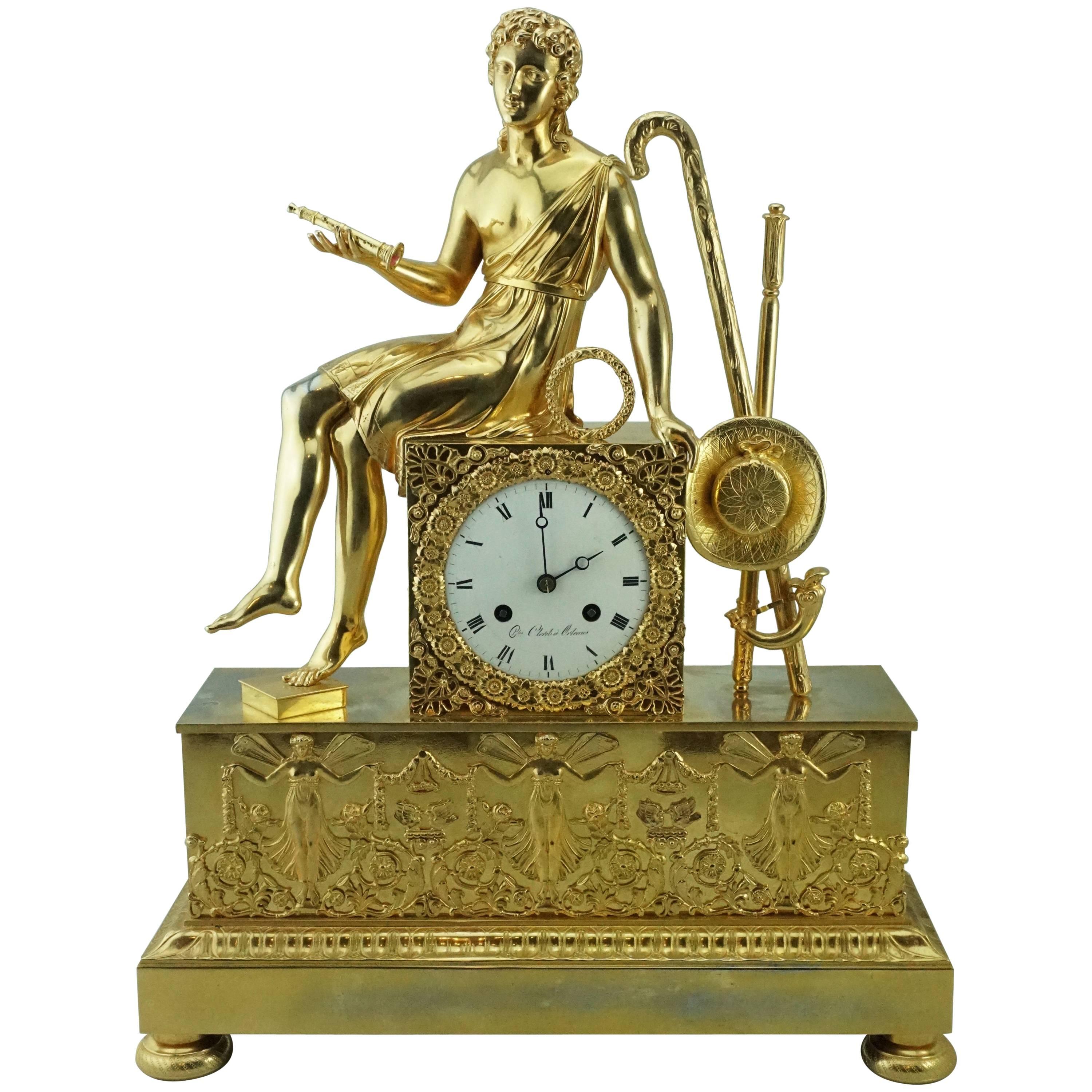 French Empire Gilt Ormolu Mantle Clock, circa 1800
