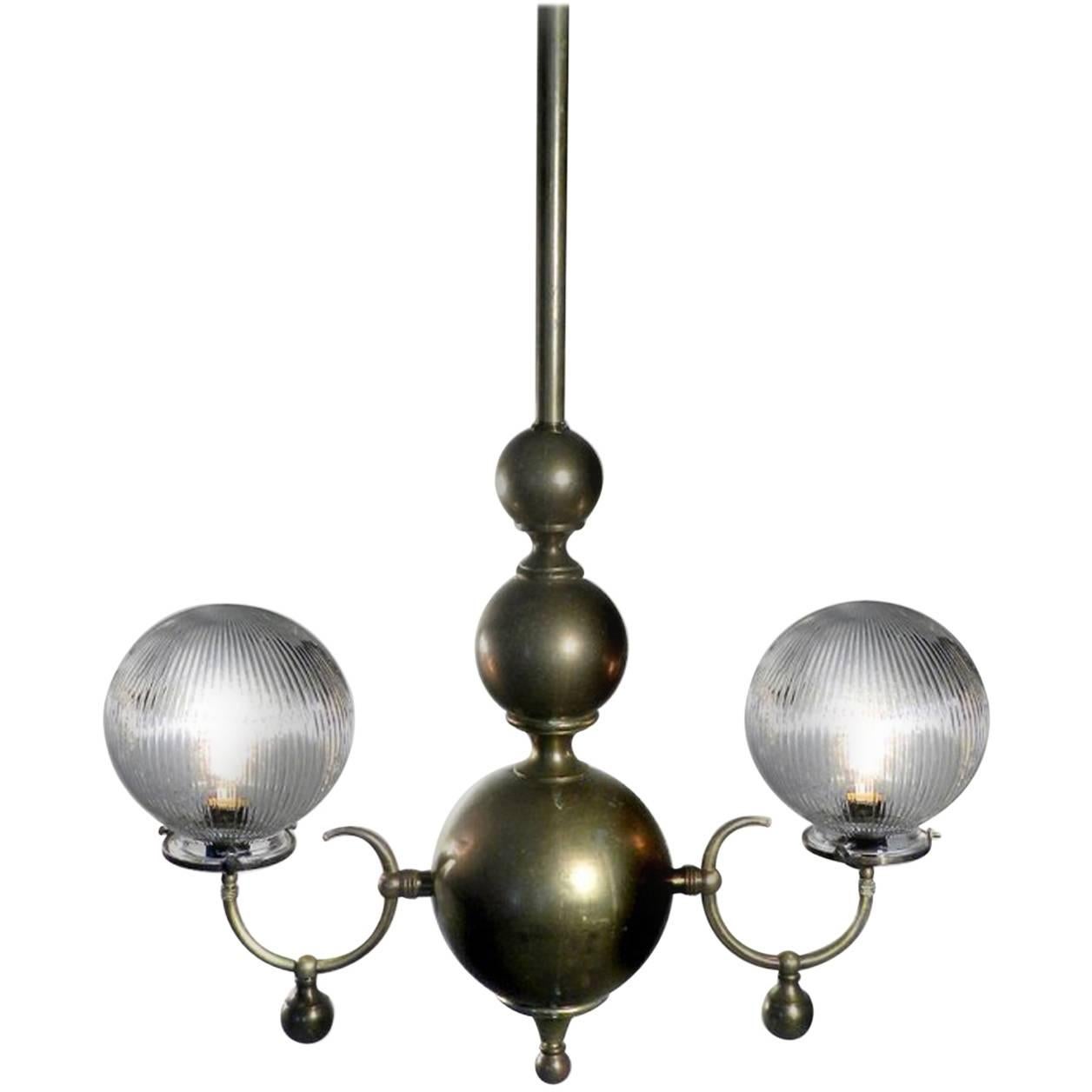 Double Globe Holophane Chandelier
