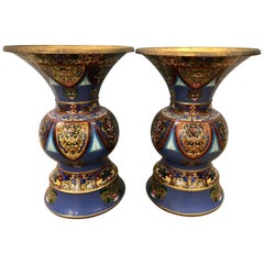 Pair of Large Chinese Cloisonné Enameled Urns Vases