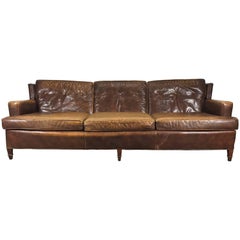 Classic 1940s Regency Destressed Leather Sofa
