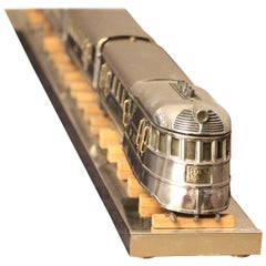 Midcentury Polished Aluminium Train Model, Table Lamp with Led Lights