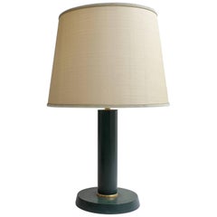 Grande lampe de table Jacques Adnet en cuir vert