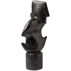 Ceramic Sculpture with Black Glaze by Michel Lanos, 1980-1990