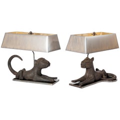 Vintage Pair of Colonial Bronze Leopards from Benin, Purpose Built Lamp Construction