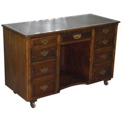 Original Victorian Knee Hole Desk, Lovely and Small with Leather Writing Surface