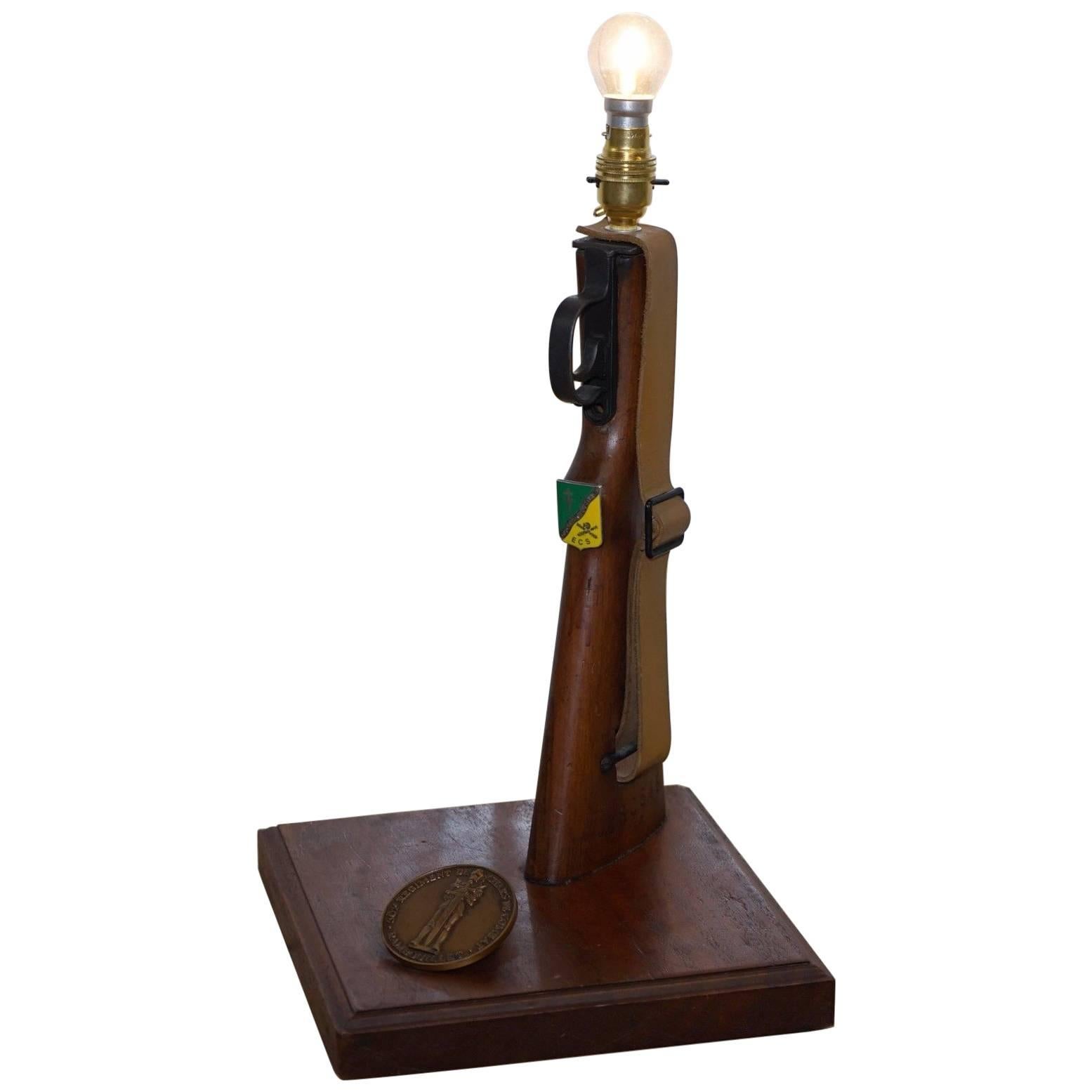 Antique French Rifle Converted into a Table Lamp Regiment De Chars Medal Fitted