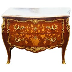 Vintage French Inlaid Serpentine Marble-Top Commode, 1930s