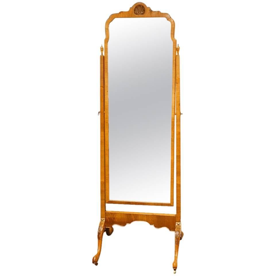 Walnut 1920s Cheval Dressing Mirror