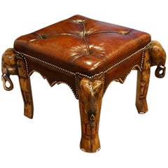 Vintage Elephant Leather Covered Coffee Table Stool
