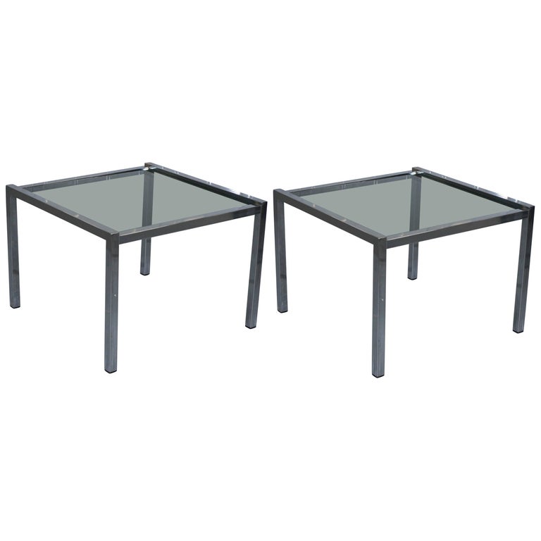 Pair Of Chrome Framed Smoked Glass Top Mid Century Modern Side Pair Of Chrome Framed Smoked Glass Top Mid Century Modern Side Tables Lovely For