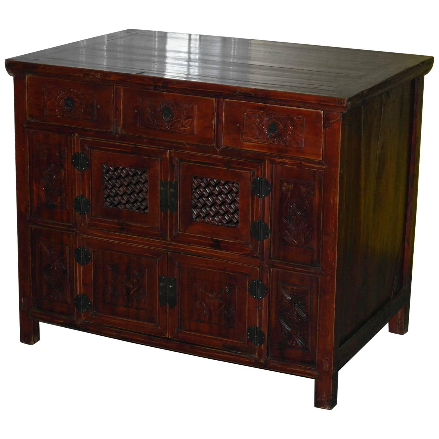 Chinese Redwood Antique Style Very Deep Sideboard Drawers Entertainment Stand