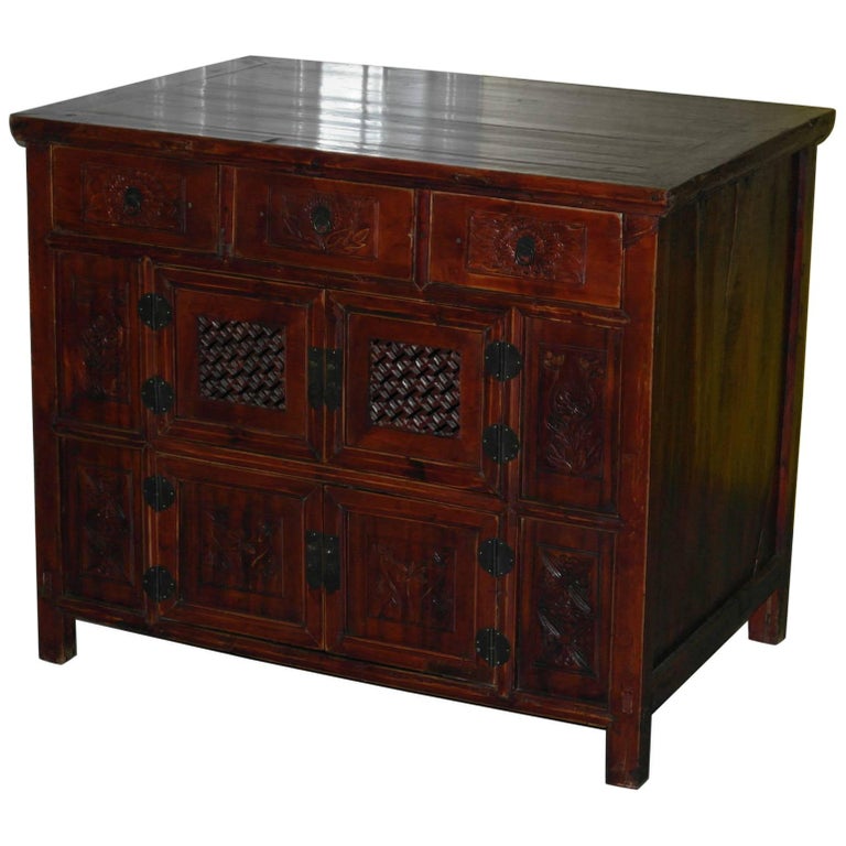 Chinese Redwood Antique Style Very Deep Sideboard Drawers Entertainment