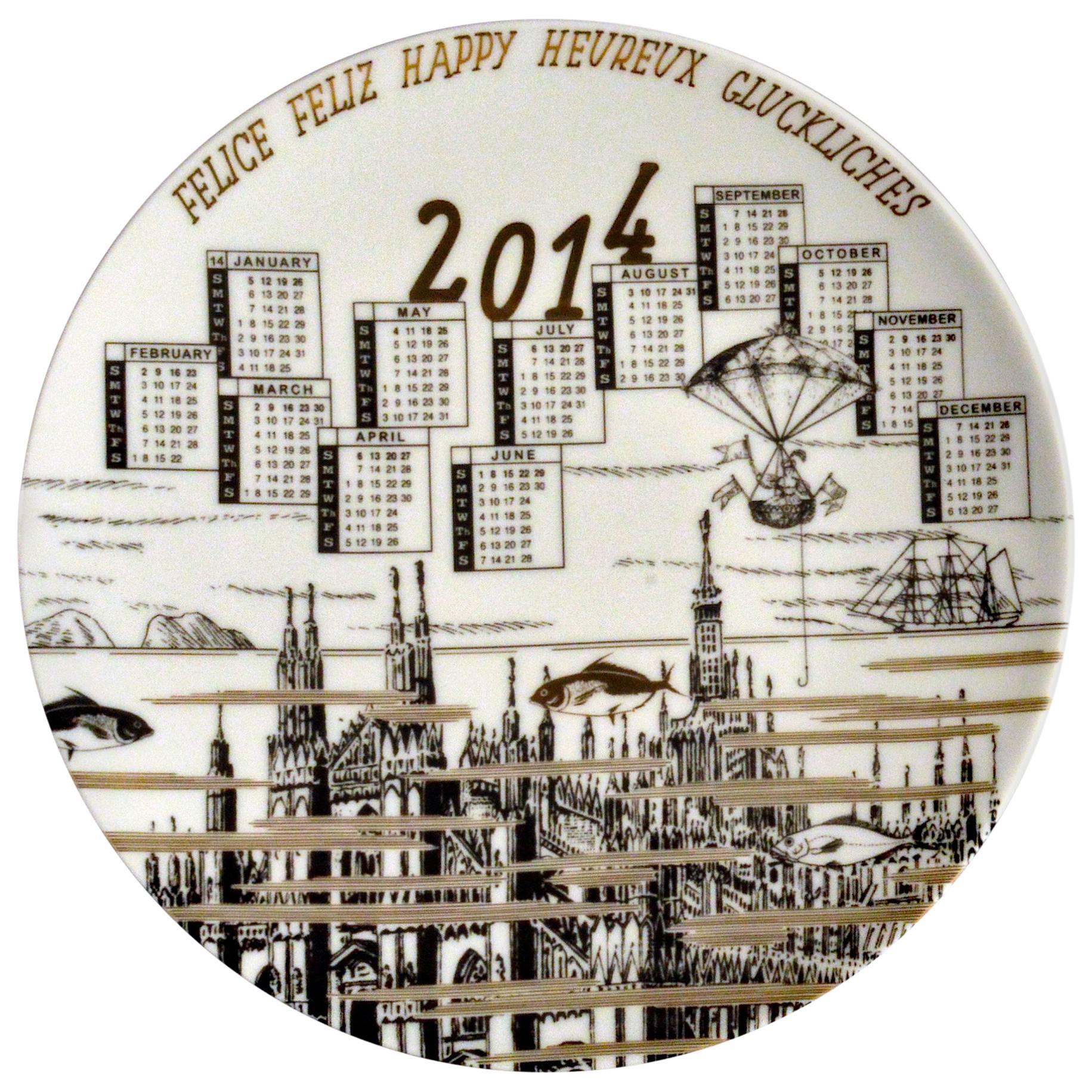 Barnaba Fornasetti Porcelain Calendar Plate 2014, Number 495 of 700 Made
