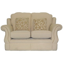 Reversible Cushion Fabric Upholstered Two-Seat Sofa and Matching Armchair